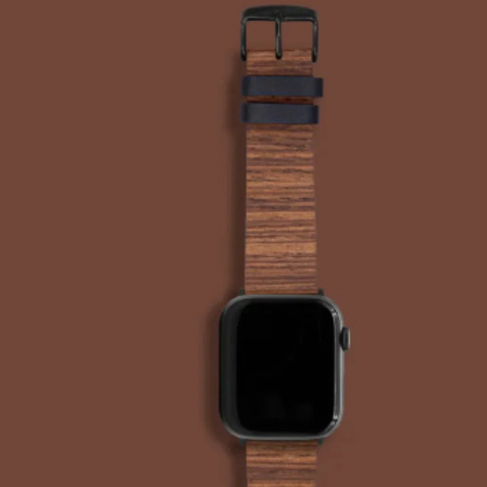 Bandly Real Wood Apple Watch Band Dark Teak & Leather NEW‎ SEALED 42/44mm